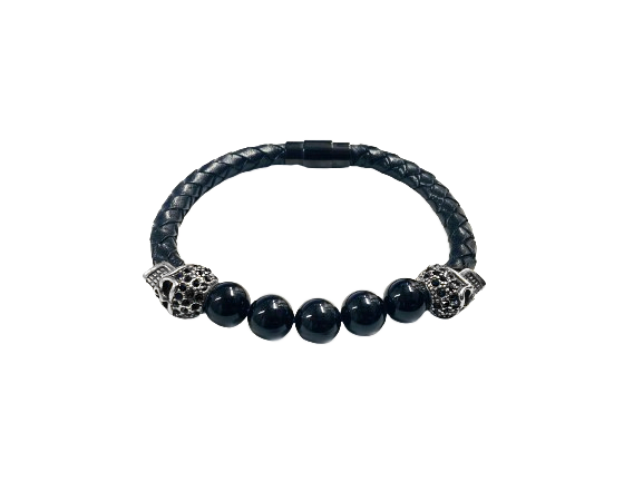 Pulseira Estilizada de Caveira com Ágata - Aço